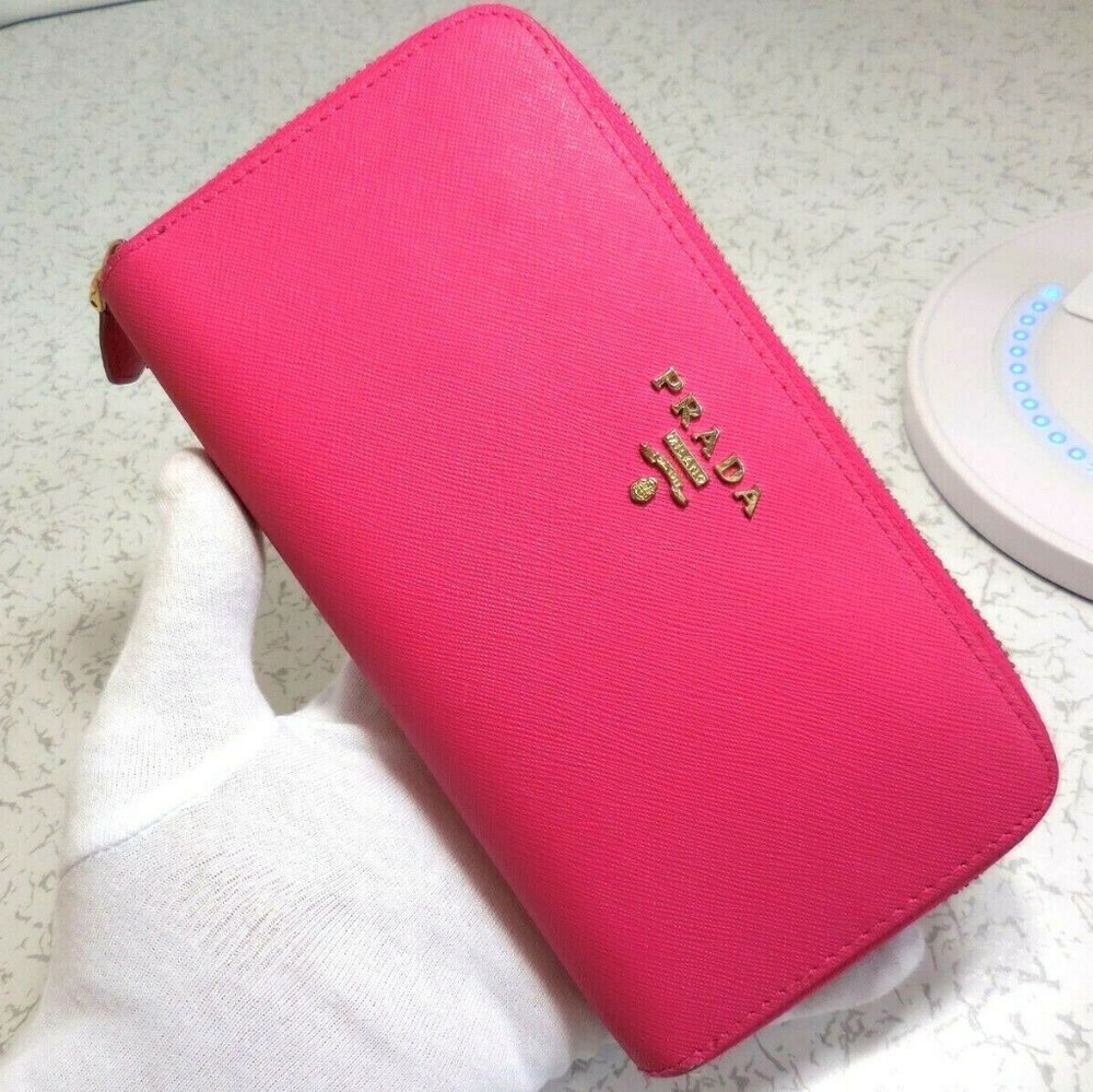 Prada Pink Saffiano Zip Around Wallet